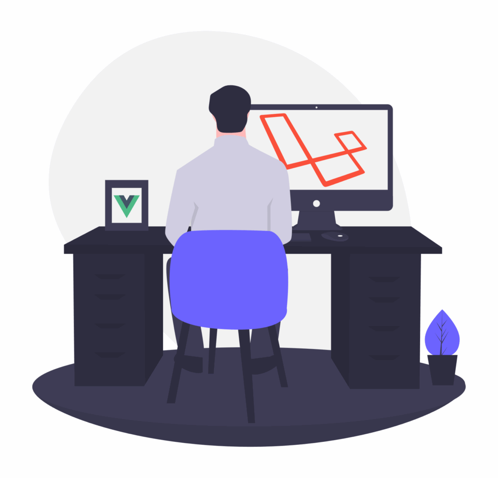 バックエンド開発で使われるLaravelなどのサーバーサイド技術を表すイメージ図