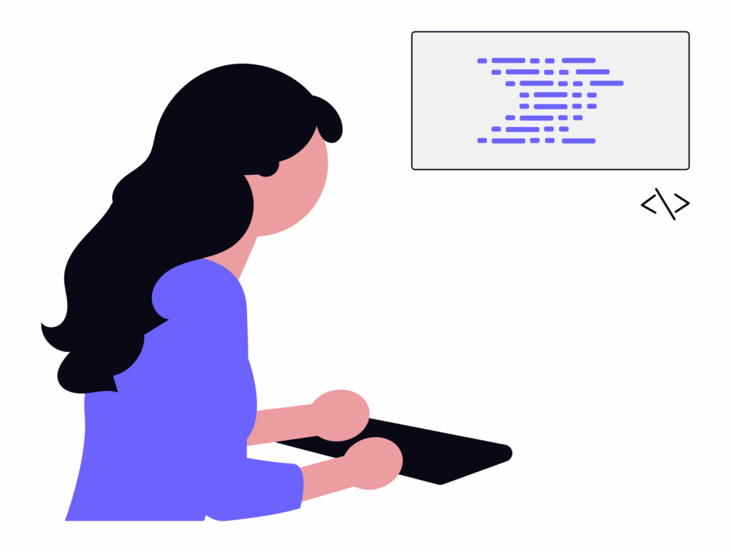 バックエンドエンジニアがコードを書く様子をイメージしたプログラミング中のイラスト