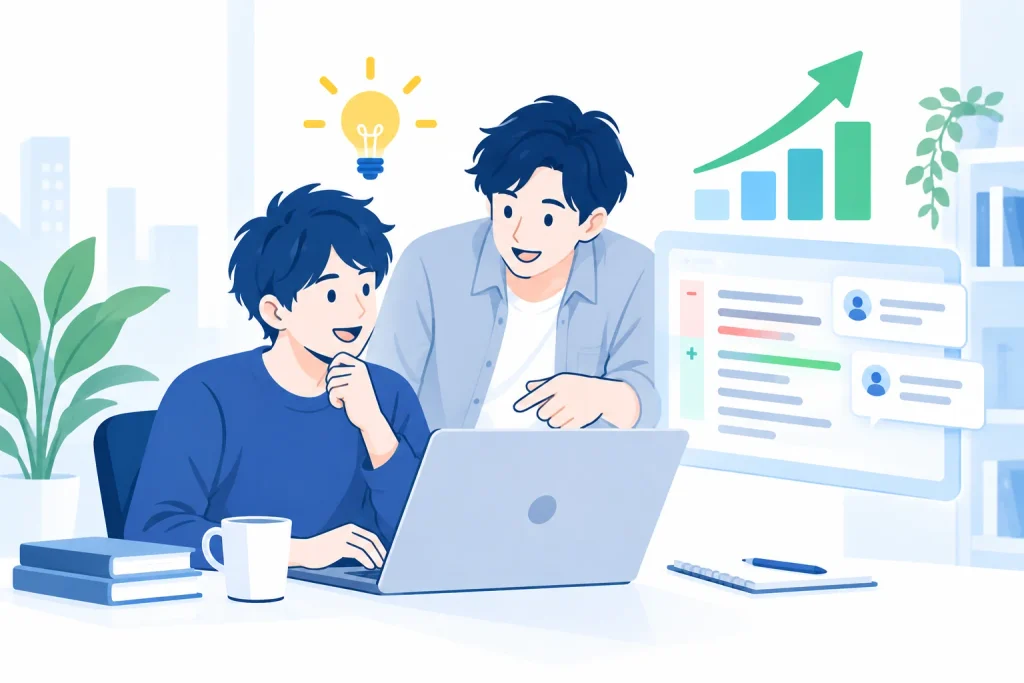 コードレビューによる成長とスキル向上を示すイメージ