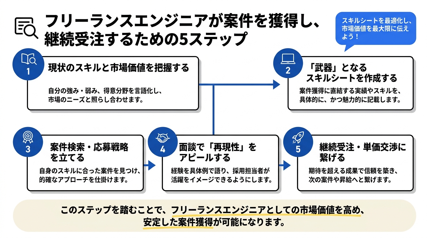 フリーランスエンジニアが案件獲得するスキルシート活用戦略のイメージ